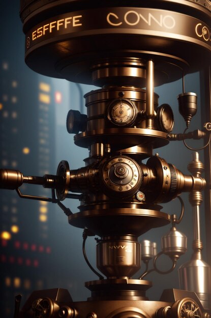 Zdjęcie 3d ilustracja steampunkowego stroju do kawy