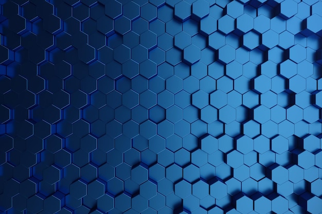 3D ilustracja streszczenie ciemnoniebieski futurystyczny wzór sześciokąta powierzchni. Niebieski geometryczny sześciokątny streszczenie tło.