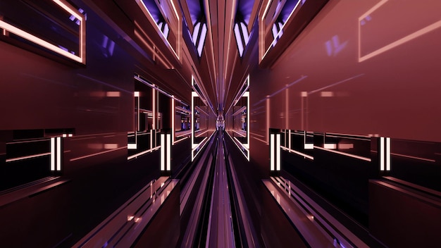 3d Ilustracja świecącego Brązowego Geometrycznego Tunelu 4k Uhd