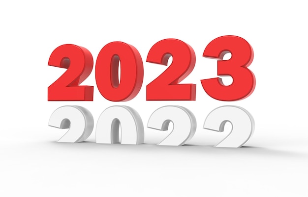 3d ilustracja szczęśliwego nowego roku 2023 w kolorze białym i czerwonym
