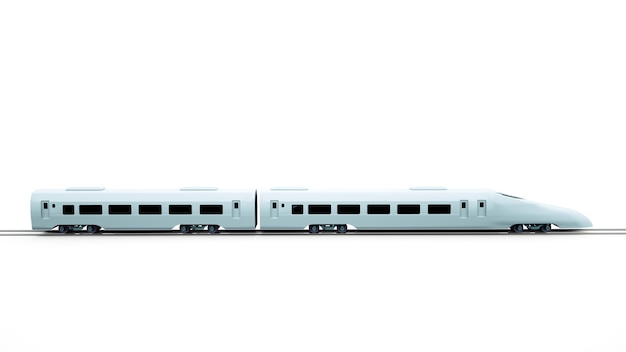 3d ilustracja szybkiego pociągu pasażerskiego, metra. Monochromatyczne elementy projektu na białym tle na białym tle, wagonów szybkiej lokomotywy.