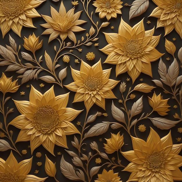 3d ilustracja tapeta kwiatowa bezszwowy wzór złoty i czarny