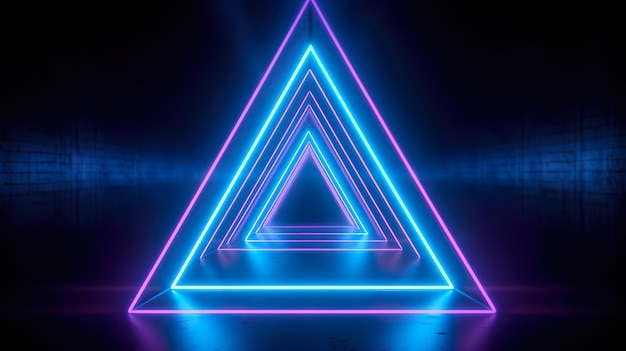 3d ilustracja trójkąty i geometryczne wzory niebieskich linii na czarnym tle
