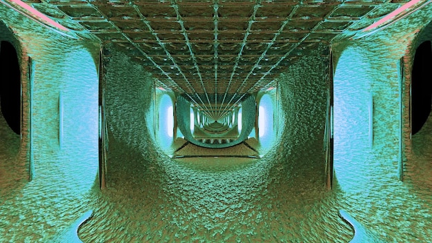 3d ilustracja tunelu 4K UHD z zielonym podświetleniem