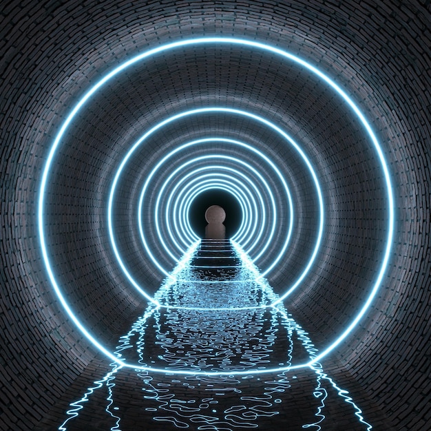 Zdjęcie 3d ilustracja tunelu i świetlistej abstrakcji geometrycznych kształtów