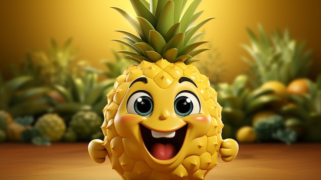 3d Ilustracja Wesoły Ananas Z Twarzą