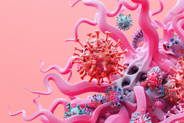 Zdjęcie 3d ilustracja wirusów ulegających mutacji