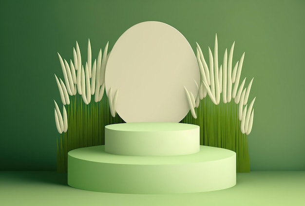 3D ilustracja wyświetlacza produktu z podium z zielonej trawy