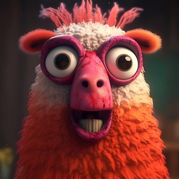 3D ilustracja zabawnej owcy z dużymi oczami i różowym futrem