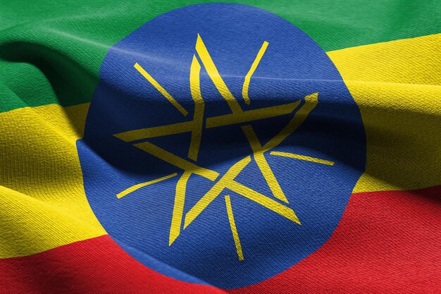3D ilustracja zbliżenie flaga Etiopii