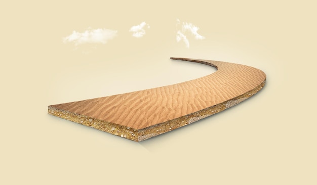 3d ilustracja zginająca pustynna droga na jasnożółtym tle izolowany projekt autostrady