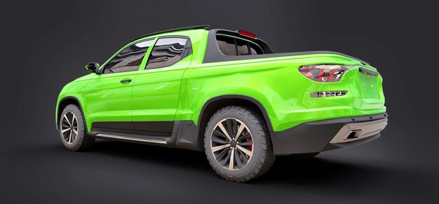 3D ilustracja zielonej koncepcji ciężarówki pickup na szarym tle renderowania 3d