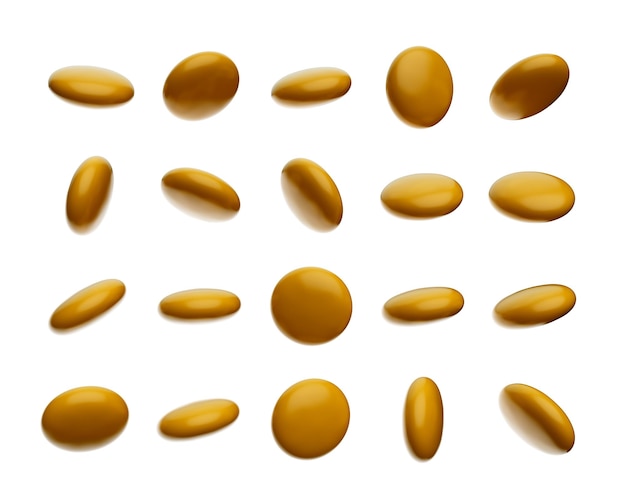 3d ilustracja złotych klejnotów cukierków na białym tle
