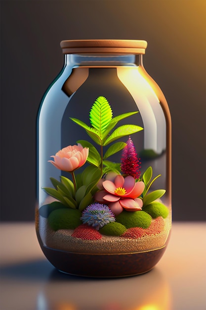 3d ilustracyjna szklana wazon roślina wśrodku słoika