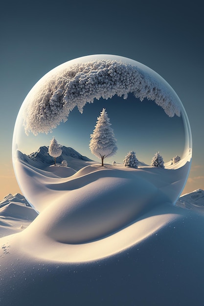 3d ilustracyjna zima z okrągłym kształtem z górą