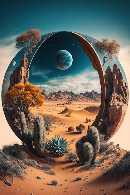 3d ilustracyjny okrągły kształt pustynia z piaskową górą
