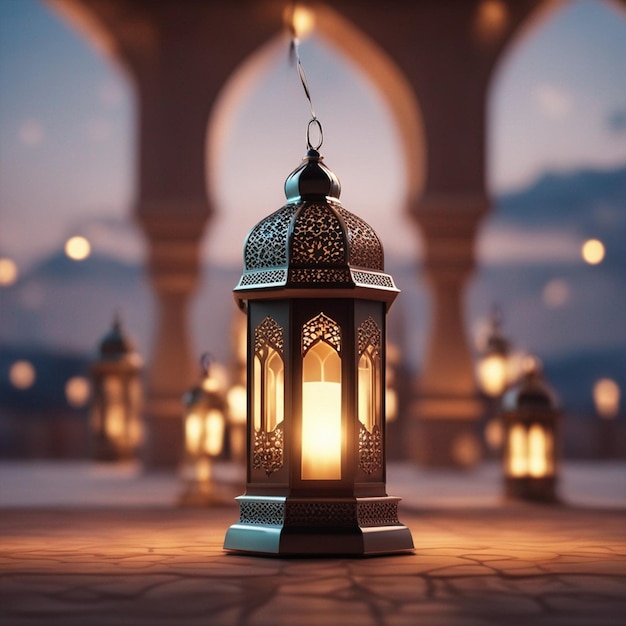 3D islamski baner tła Milad un Nabi z tapetą z latarnią Ramadan