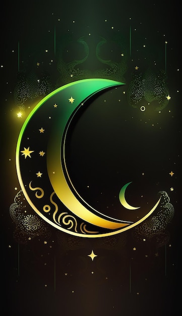 3d islamski wzór i gwiazdy księżyca oraz ilustracje w chmurze fioletowe świecące efekty Ai
