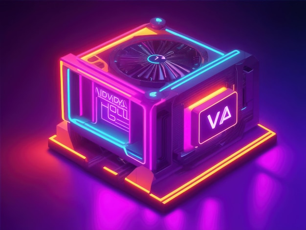 3d isometric powersupply psu cyberpunk neon light