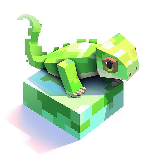 3D isometryczny voxel pixel art komiks w stylu rysunku iguana zwierzęcy bohater kreskówki AI Generative