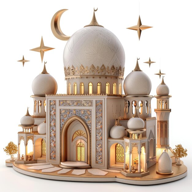 3d izometryczny meczet zachód słońca niebo księżyc święta noc islamska noc i sylwetka meczet islamska tapeta