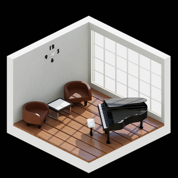 Zdjęcie 3d izometryczny pokój z fortepianem?