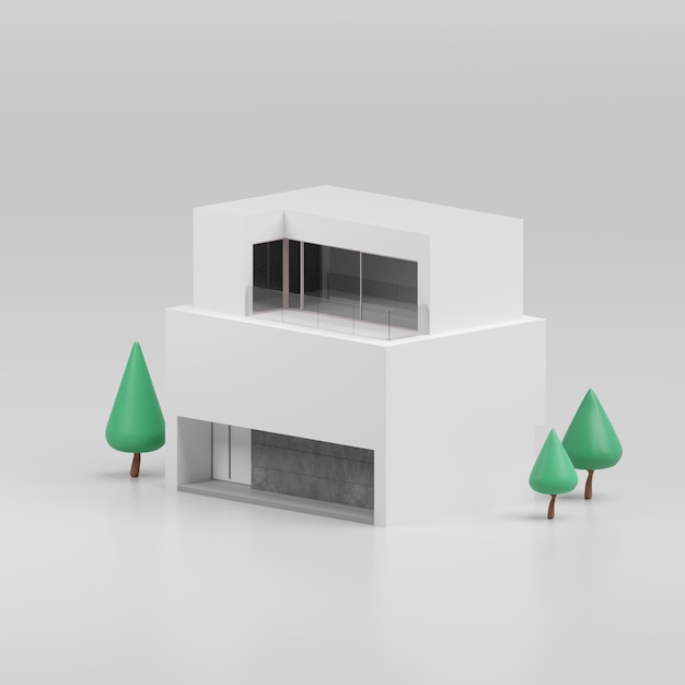 3d izometryczny render białego nowoczesnego domu