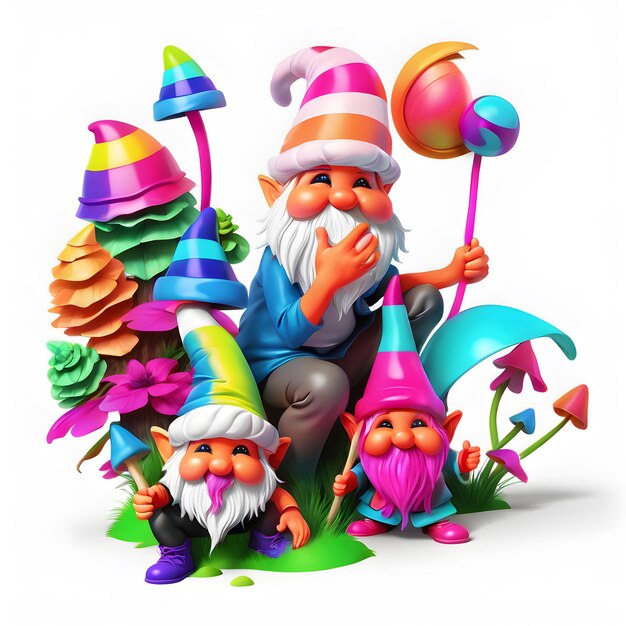 3D kolory neonowe ilustracja gnomów