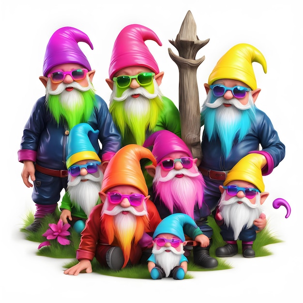 Zdjęcie 3d kolory neonowe ilustracja gnomów