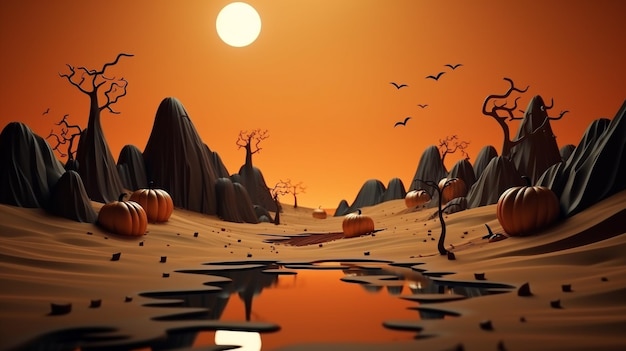 Zdjęcie 3d krajobraz halloween minimalna scena tła generatywna sztuczna inteligencja