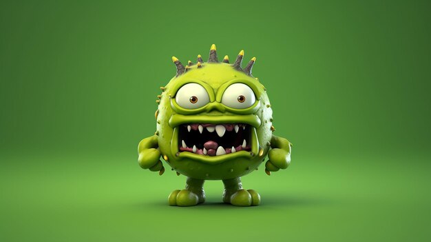 3D kreskówka Halloween potwór na zielonym tle generatywny AI