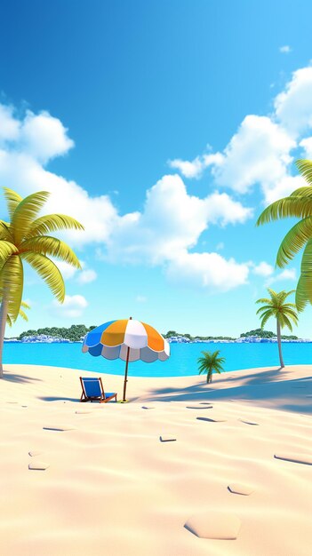 3D kreskówka Letnia plaża na białym tle 8K