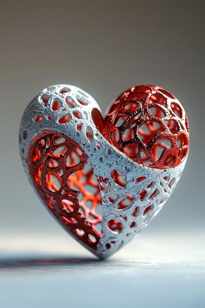 3D kształt serca składający się z minimalistycznych czerwonych i białych wzorów