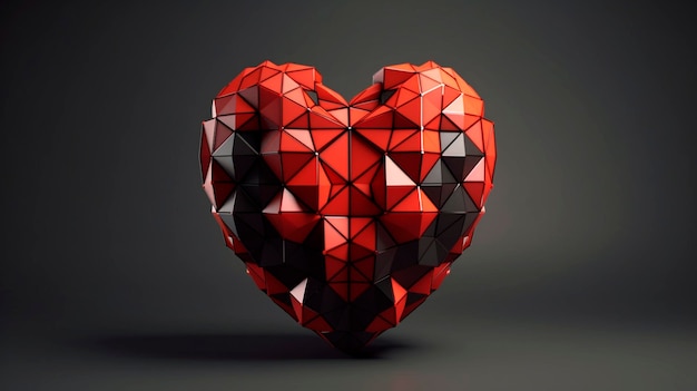 3D kształt serca z geometrycznymi wzorcami Generatywna ilustracja AI