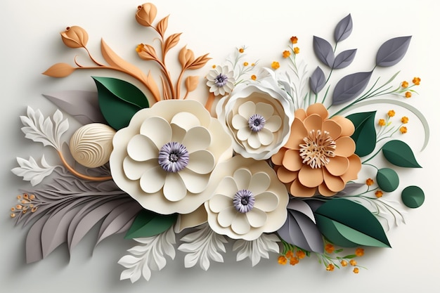 3D kwiatowy bukiet białe tło generatywne ai