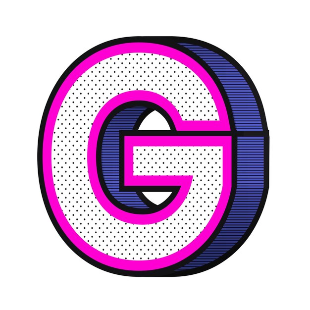 3D litera G png izometryczna typografia w stylu półtonowym