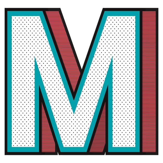 3D litera M png izometryczna typografia w stylu półtonowym