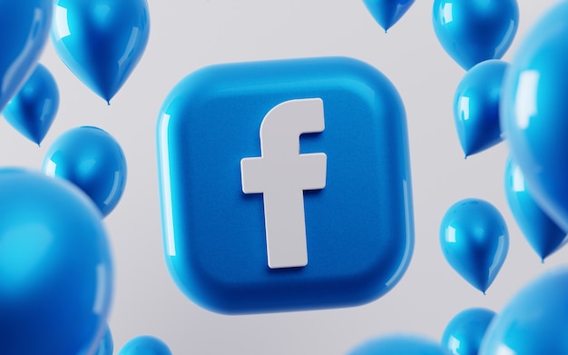 Zdjęcie 3d logo facebook z błyszczącymi balonami