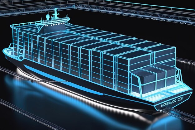 Zdjęcie 3d lowpolygon cargo ship rendering illustration on mobile transportation ai generated