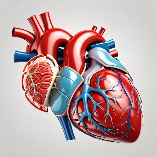 3D ludzkie serce wewnętrzne narządy z naczyniami krwionośnymi nauka medyczna.