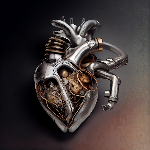 3D ludzkie serce ze złotymi akcentami na ciemnym tle