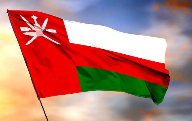 3D machająca flagą Oman i tło chmury Obraz