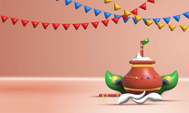 3d makhan matki z fletem na święto Janmashtami