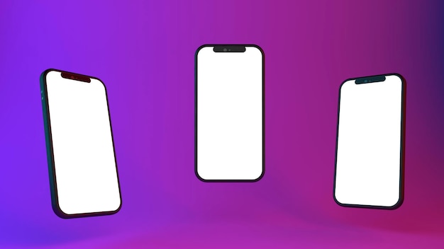3d makieta smartfona z pustym ekranem na kolorowym neonowym tle Aplikacje internetowe sieci społecznościowe i sprzedaż online koncepcji produktów Wysokiej jakości ilustracja 3d