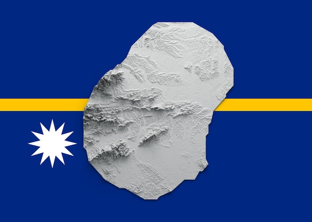 3D mapa Nauru czarno-biała cieniowana ulga hipsometryczna mapa na tle flagi Nauru ilustracja 3d