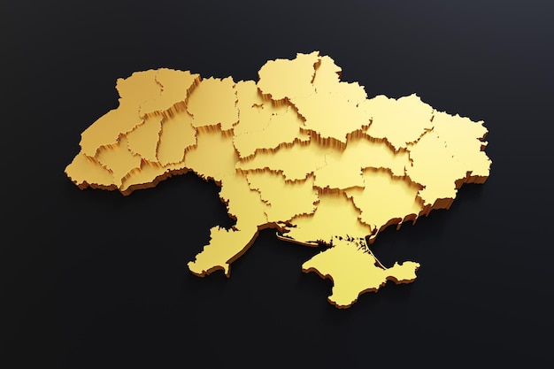 3D Mapa Ukrainy Złoty na czarnym tle