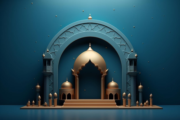 3D meczet niebieskie tło