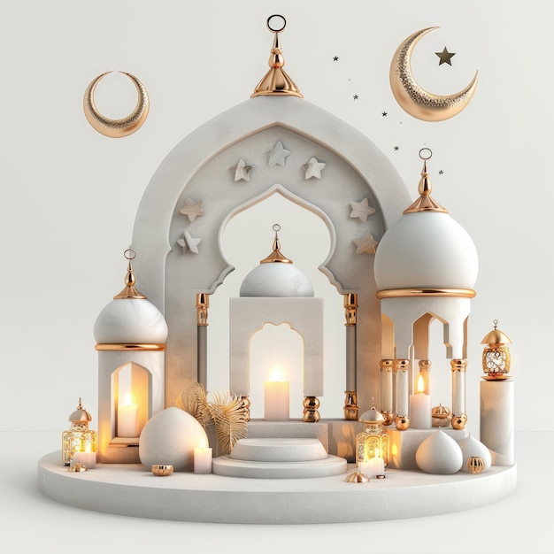 3d Meczet Ramadan świąteczna atmosfera białe tło dla Eid Mubarak