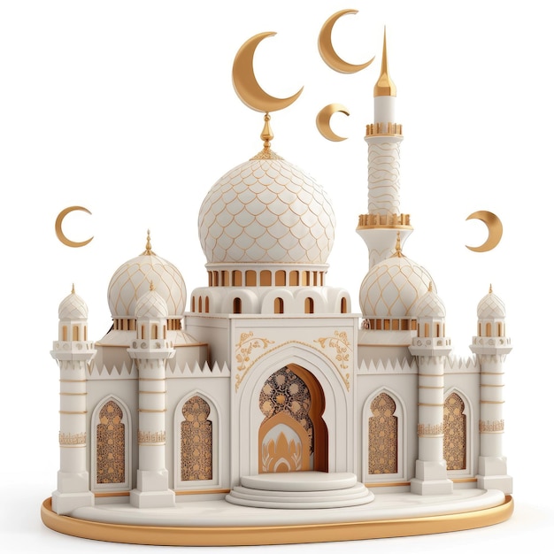 3d Meczet Ramadan świąteczna atmosfera białe tło dla Eid Mubarak