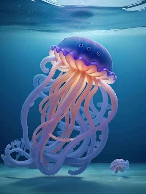 3d meduza pływająca w morzu
